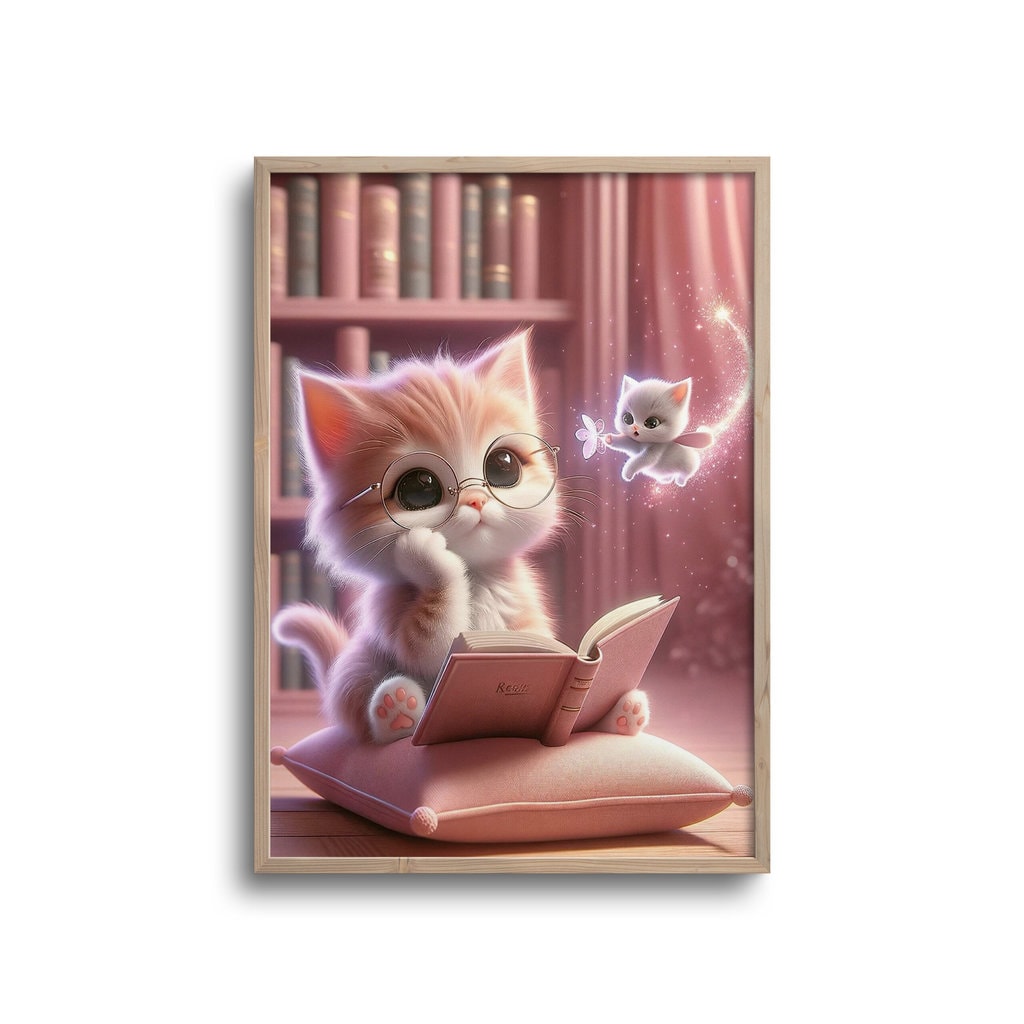 Cute Kat Som Læser Bog Plakat - Plakater