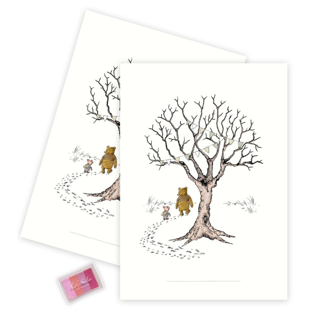 Fingeraftryks Plakat Livets Træ Med Peter Plys Lyserød - Mouse & Pen Plakater