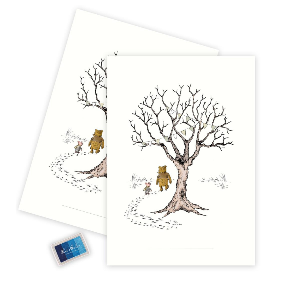 Fingeraftryks Plakat Livets Træ Med Peter Plys Blå - Mouse & Pen Plakater