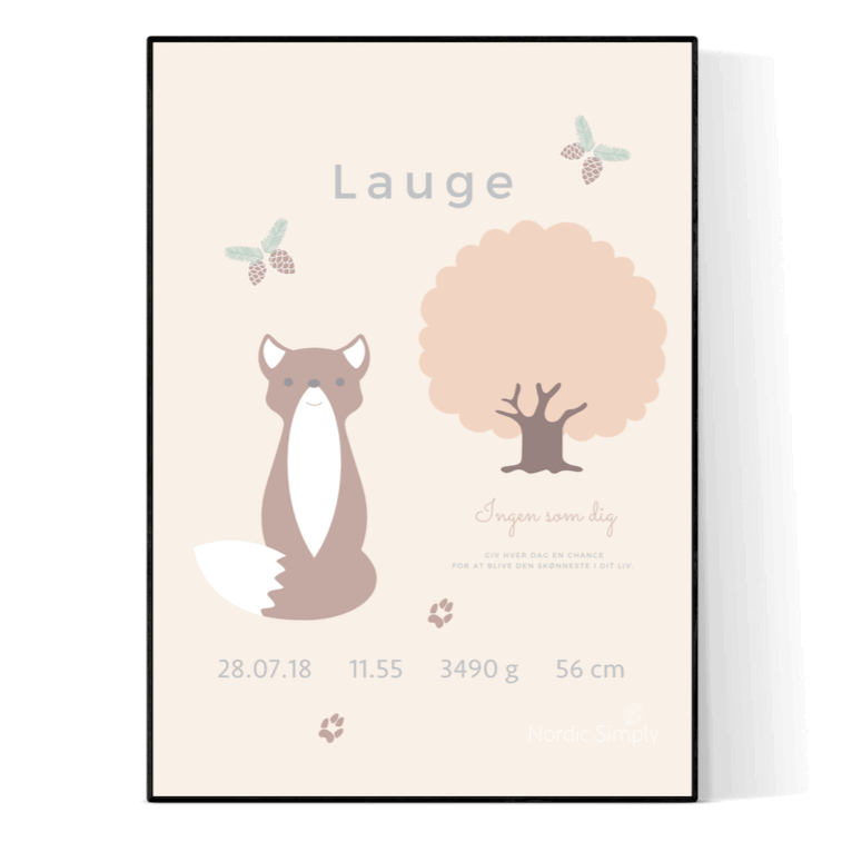 Fødselsplakat Med Barnets Navn Ræv 50x70 Uden Ramme Nordic Simply - Nordic Simply Plakater