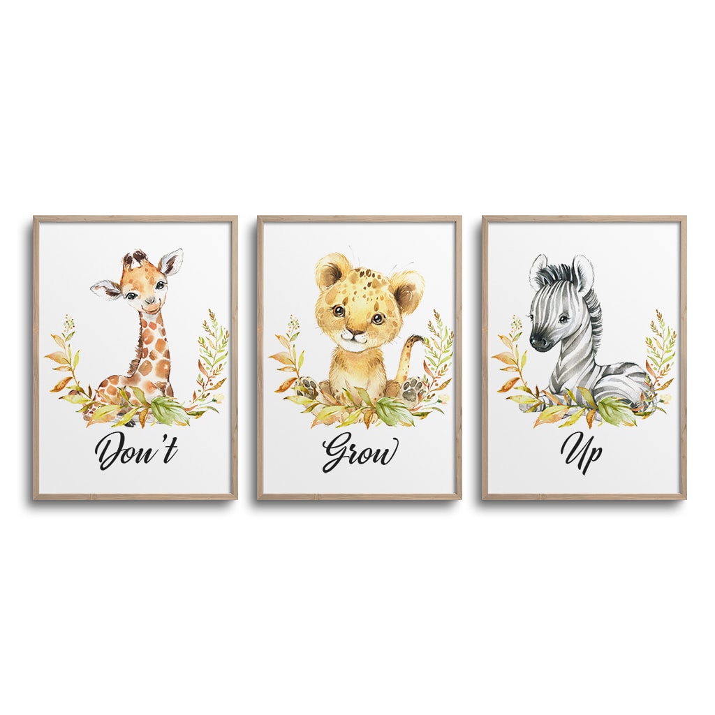 Giraf Løve Zebra Dont Grow Citat Plakat - Plakater