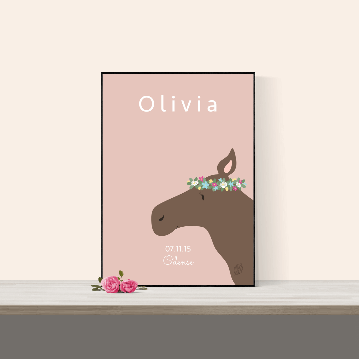 Rosa Navneplakat Med & Dato Elg 50x70 Uden Ramme Nordic Simply - Nordic Simply Plakater