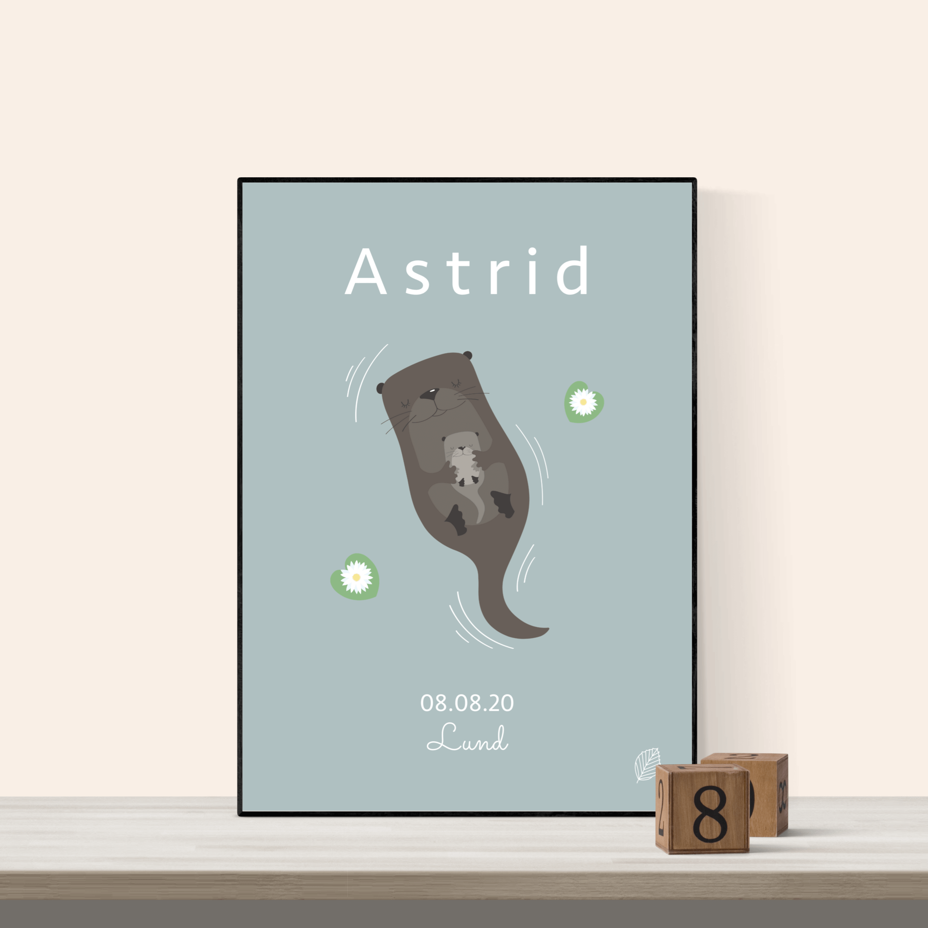 Navneplakat Med & Dato Odder Blå 50x70 Uden Ramme Nordic Simply - Nordic Simply Plakater