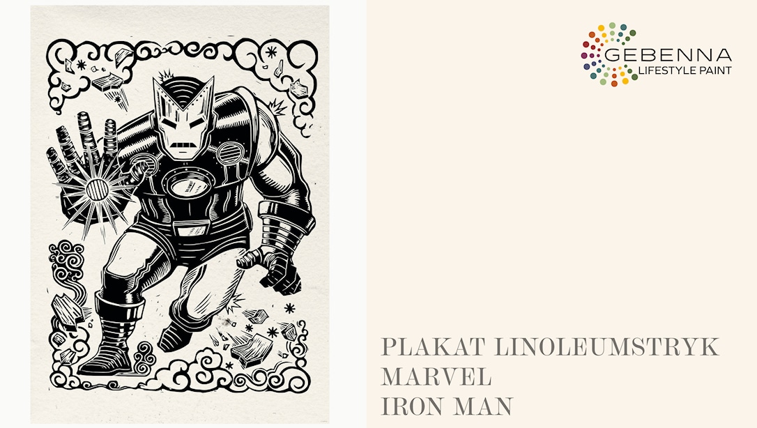 Hvid Plakat Linoleumstryk: Marvel Iron Man 50x70 - Gebenna Plakater