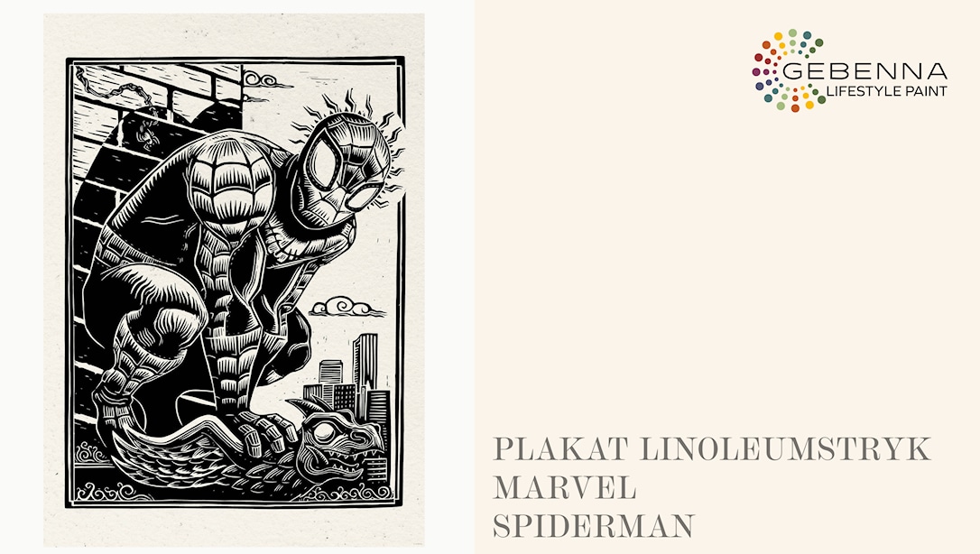 Hvid Plakat Linoleumstryk: Marvel Spider Man 50x70 - Gebenna Plakater