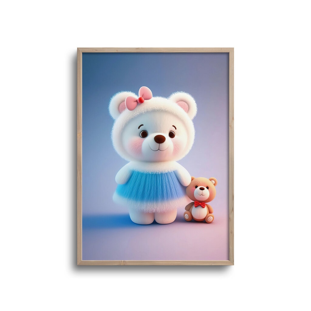 Cute Teddy Bear Med Blå Kjole Plakat - Plakater