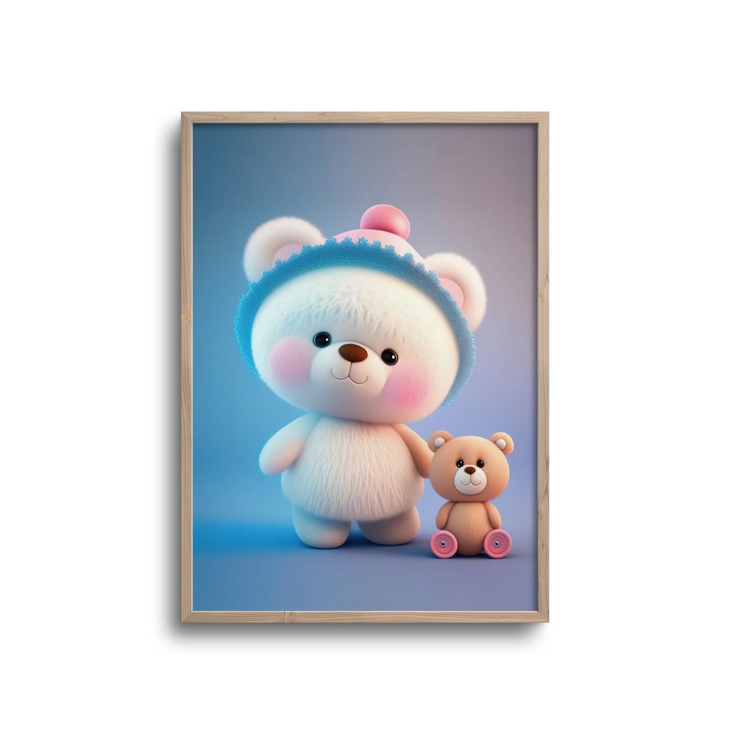 Cute Teddy Bear Med Blå Hue Plakat - Plakater