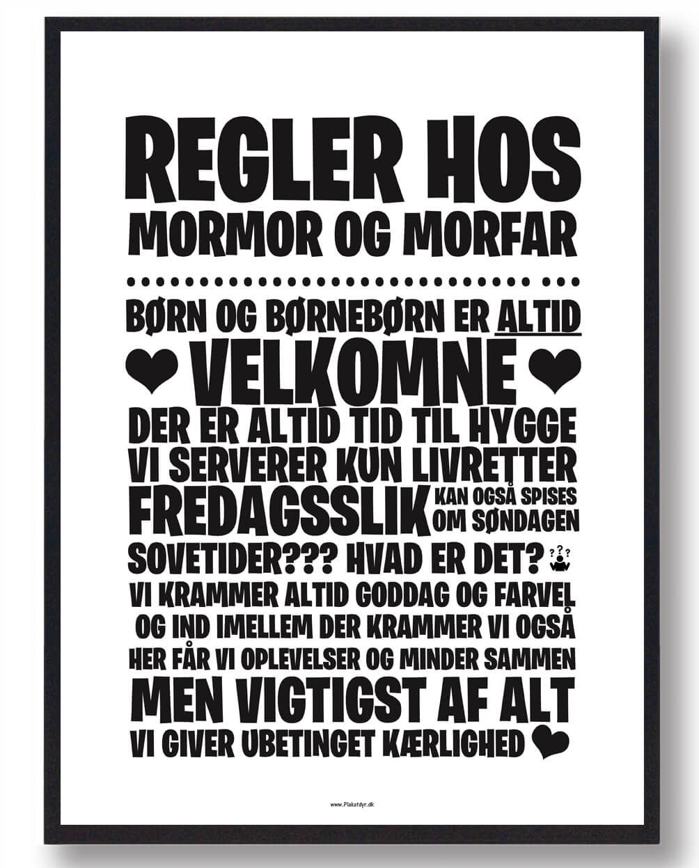 Regler Hos Mormor Morfar Plakat - Plakatdyr.dk Plakater