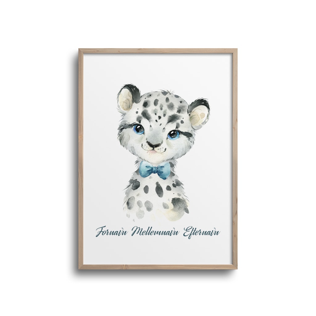 Sneleopard Med Blå Butterfly Navn Plakat - Plakater