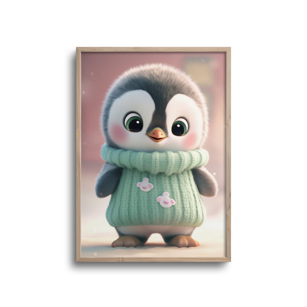 Grøn Cute Baby Pingvin Med Trøje - Plakater