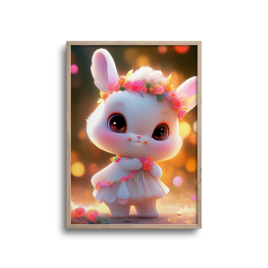 Cute Kanin Med Blomsterkrans Plakat - Plakater