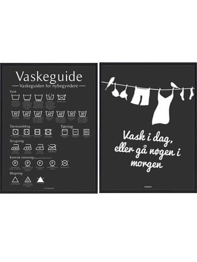 Sort Vaskeguide Ampaposvask Dagampapos Plakatsæt - Plakatdyr.dk Plakater