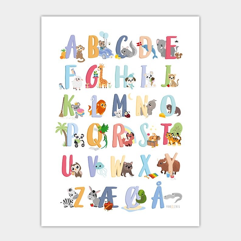 Abc Alfabet Plakat Til Børn Dansk 50x70 - Plakater  - 9788793774131