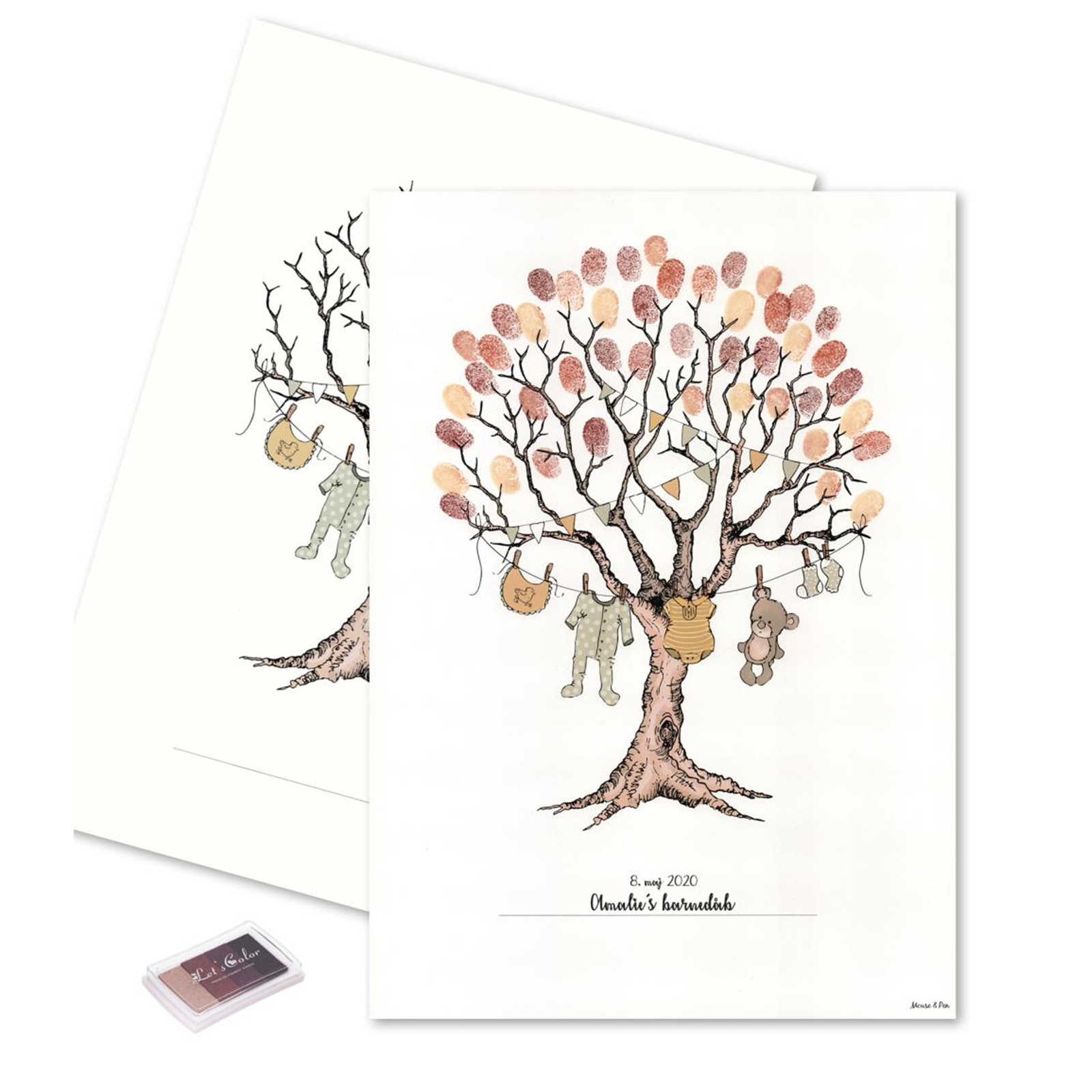 Fingeraftryks Plakat Barnedåbstræ Gylden Brun - Mouse & Pen Plakater