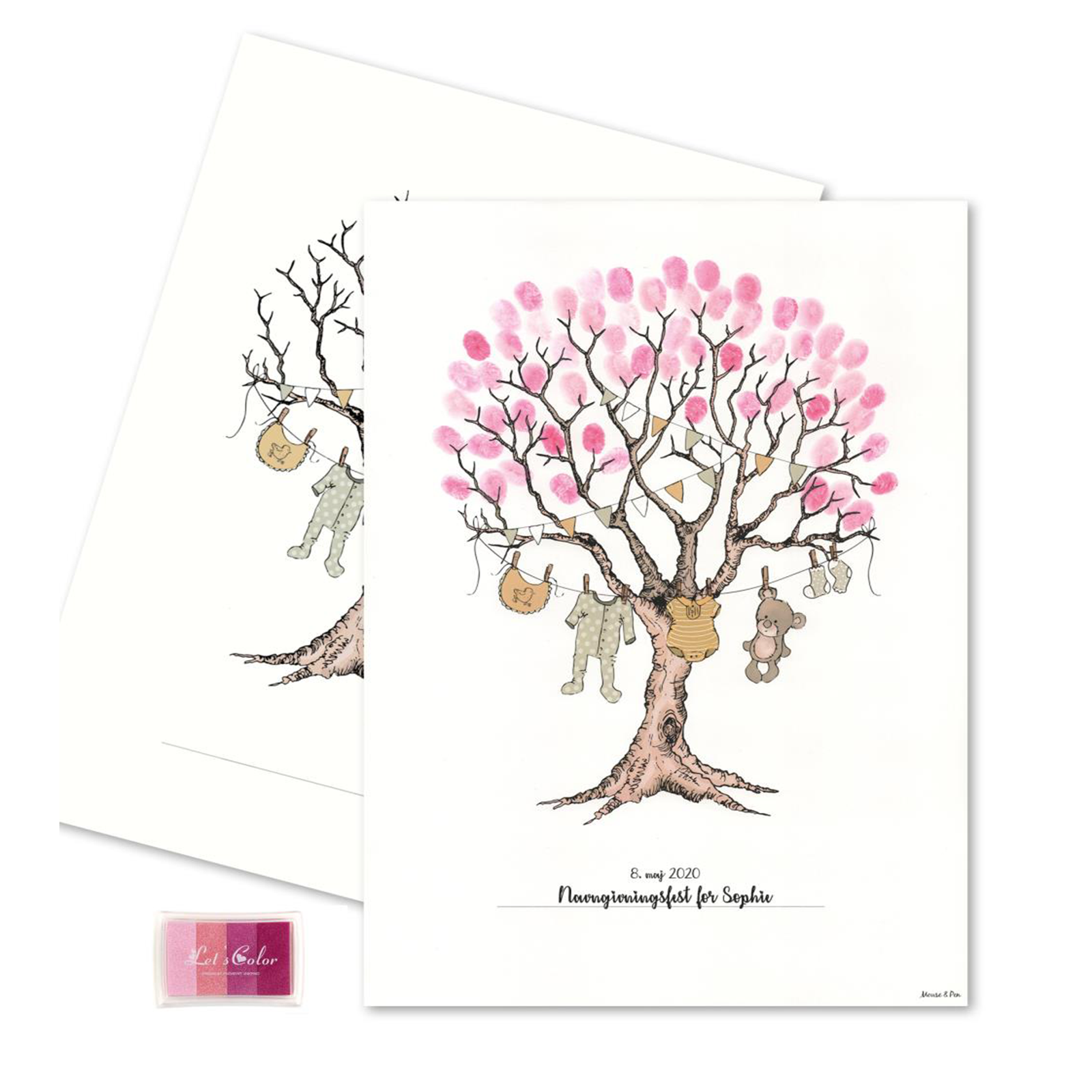 Fingeraftryks Plakat Barnedåbstræ Lyserød - Mouse & Pen Plakater