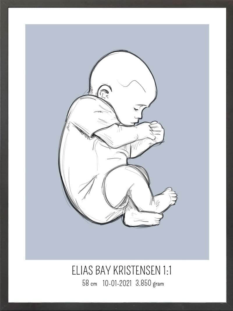 Birth Poster Fødselsplakat : Fosterstilling Lyserød - Postersbyus Plakater