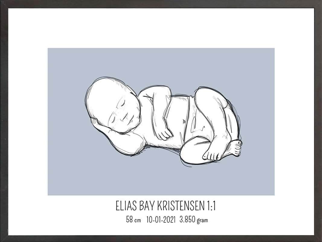 Birth Poster Fødselsplakat : Liggende Lyserød - Postersbyus Plakater