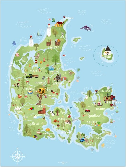 Danmarkskort Plakat Til Børn 50x70 - Plakater  - 9788793774155