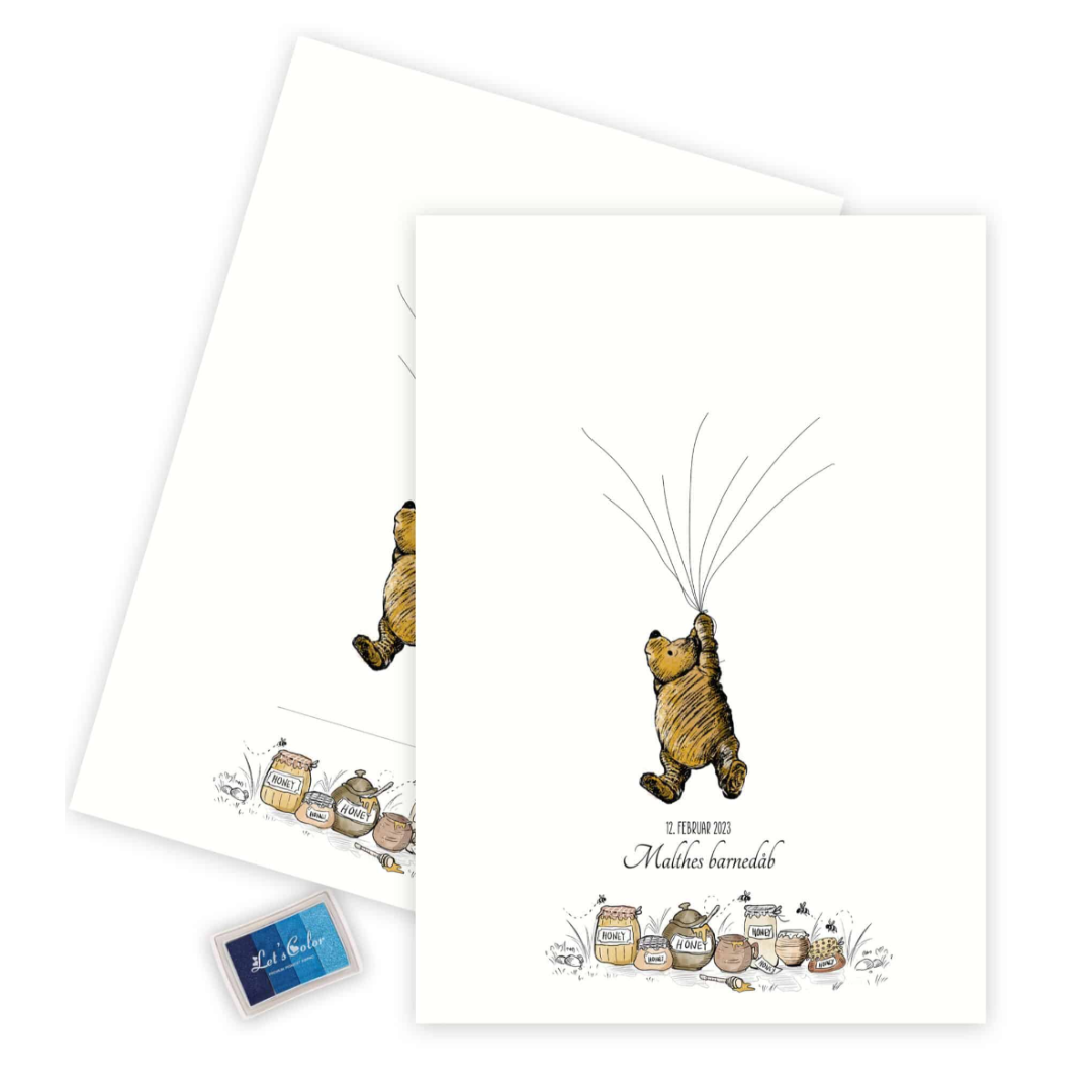 Fingeraftryks Plakat Peter Plys Med Ballon Blå - Mouse & Pen Plakater