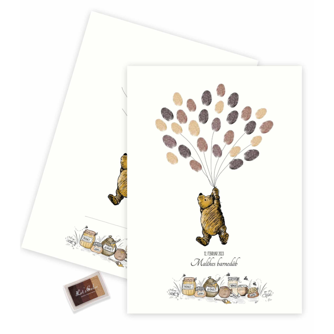 Fingeraftryks Plakat Peter Plys Med Ballon Brun - Mouse & Pen Plakater