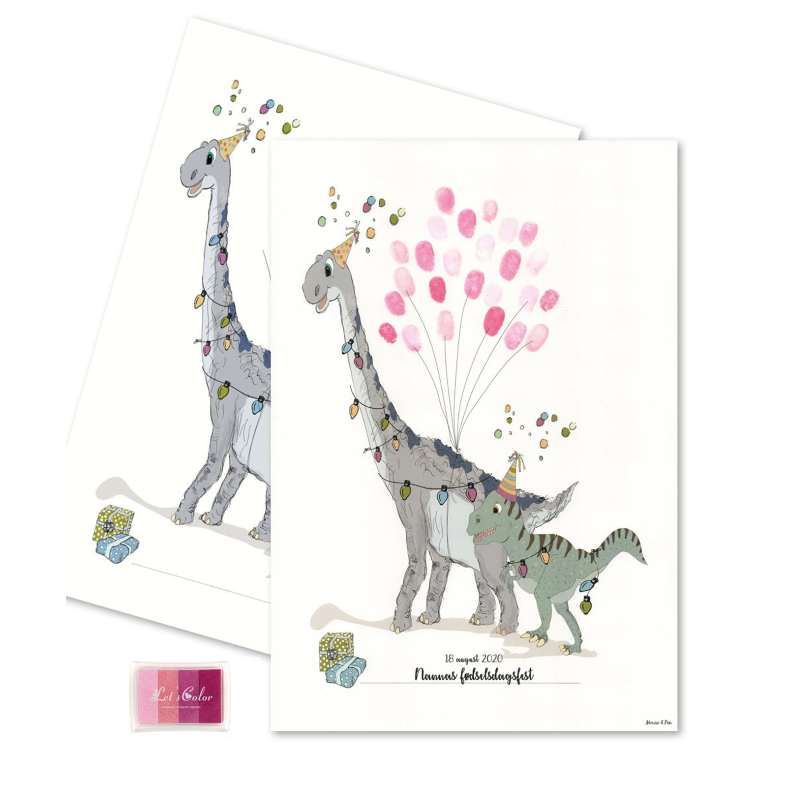 Fingeraftryks Plakat Dino Pige Lyserød - Mouse & Pen Plakater