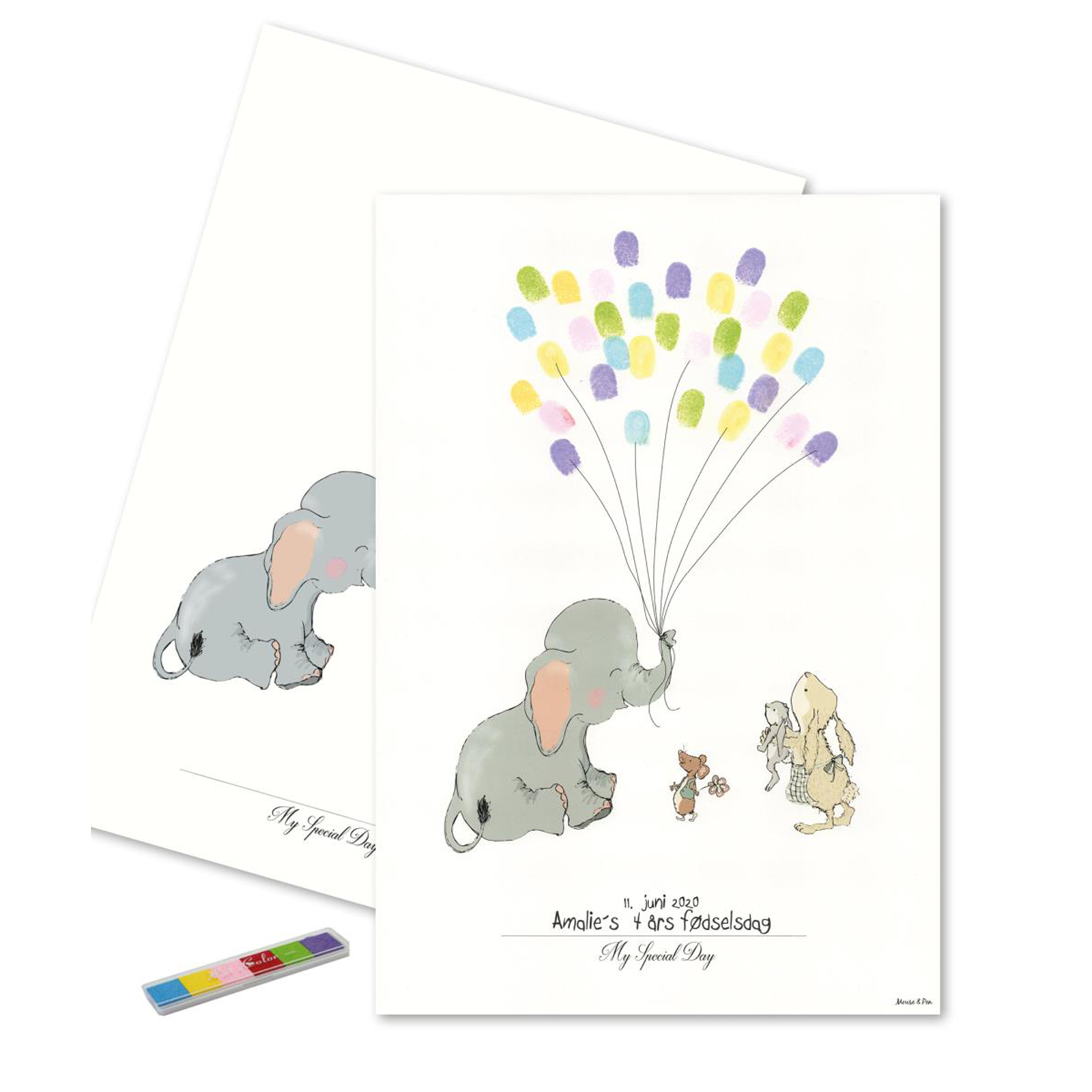 Fingeraftryks Plakat Elefant Med Balloner Pastel - Mouse & Pen Plakater