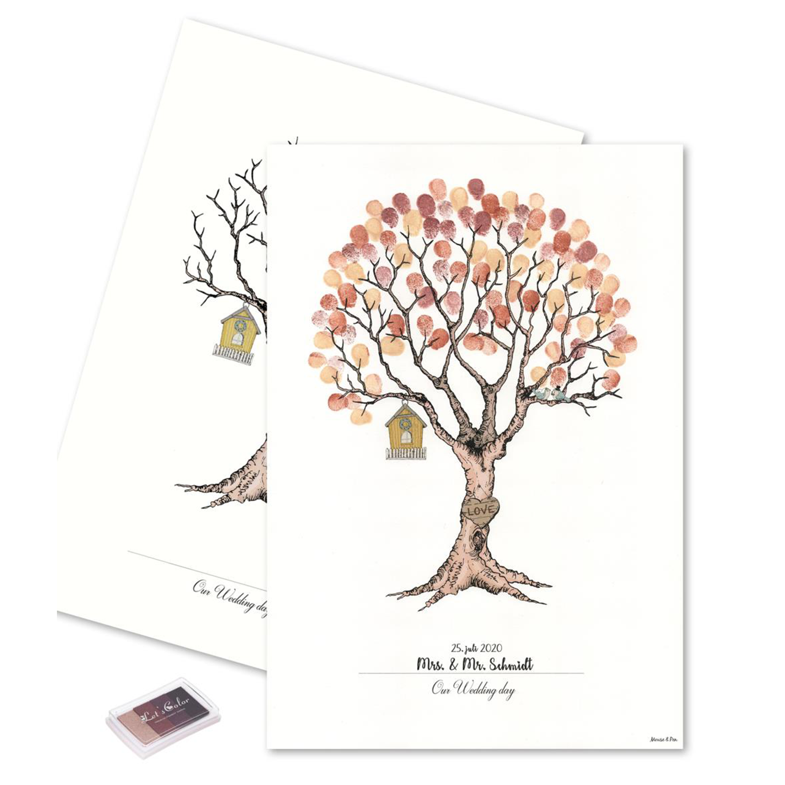 Fingeraftryks Plakat Bryllupstræ Gylden Brun - Mouse & Pen Plakater