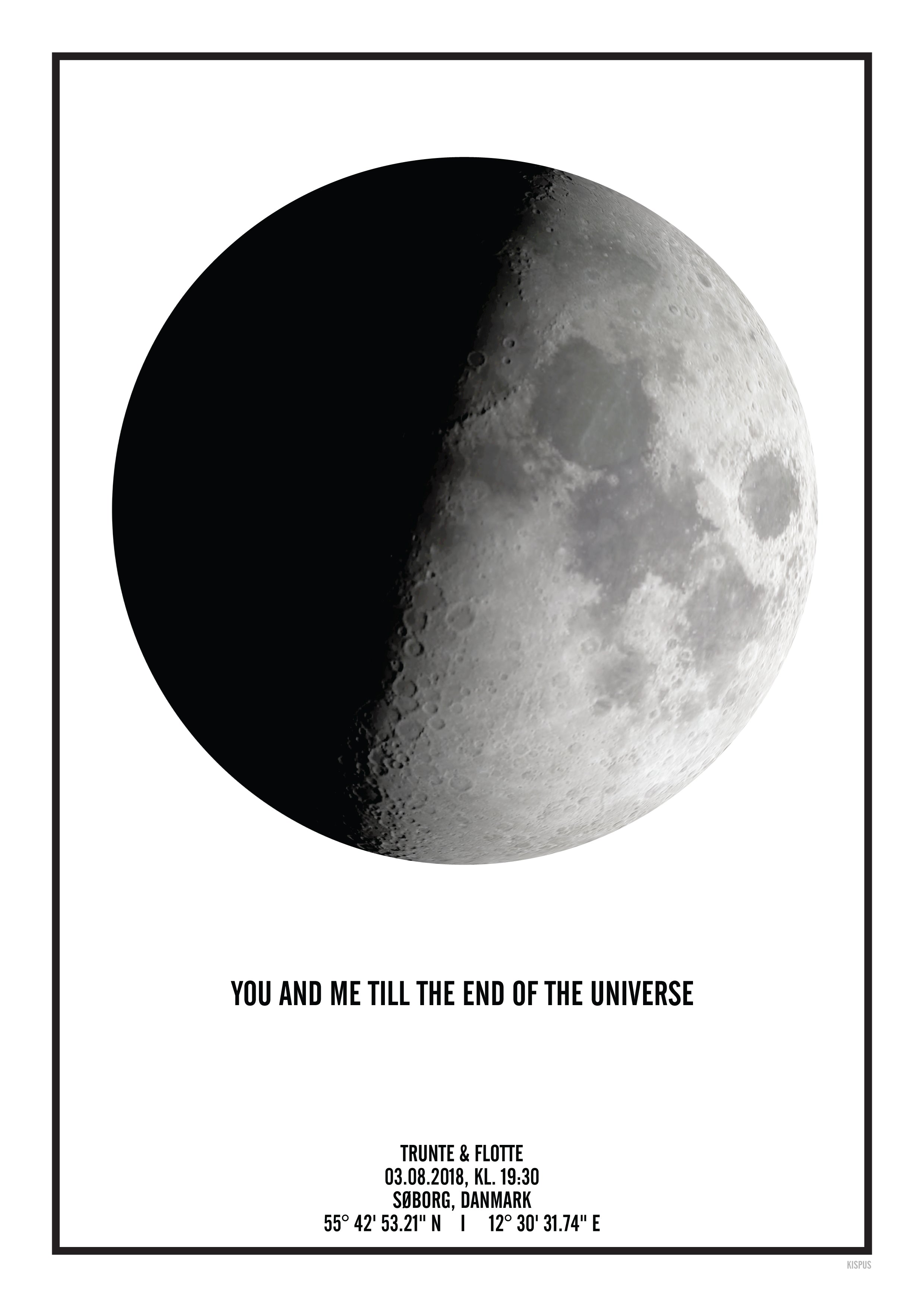 Hvid Personlig MÅne Plakat - Kispus Plakater