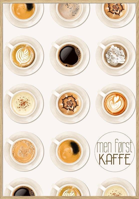 Kaffeplakat Plakat Med Kaffetyper Kaffekopper - Unikplakat.dk Plakater