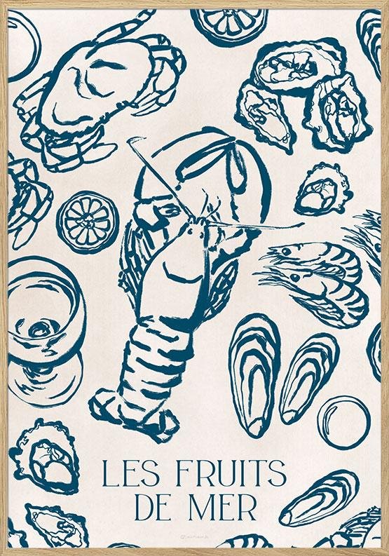 Plakat Med Skaldyr Les Fruits Mer - Unikplakat.dk Plakater