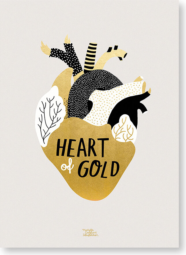 Michelle Carlslund Plakat 30x40 Guld Hjerte - Plakater  - 5713215002817