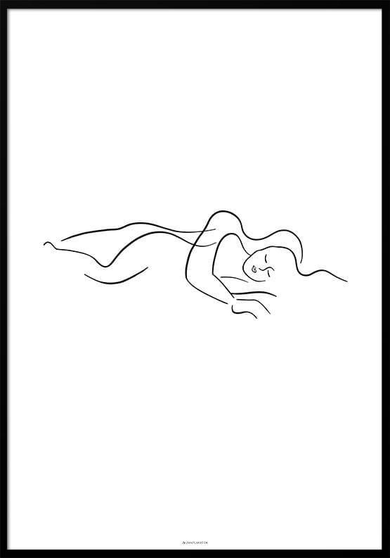 One Line Drawing Couple Sleeping Plakat - Unikplakat.dk Plakater