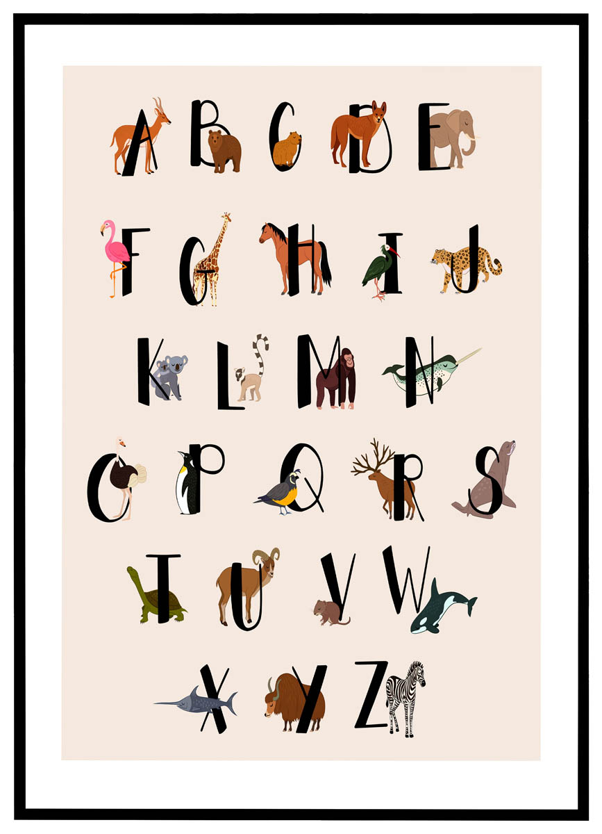Plakat Alfabet Med Dyr - Plakater