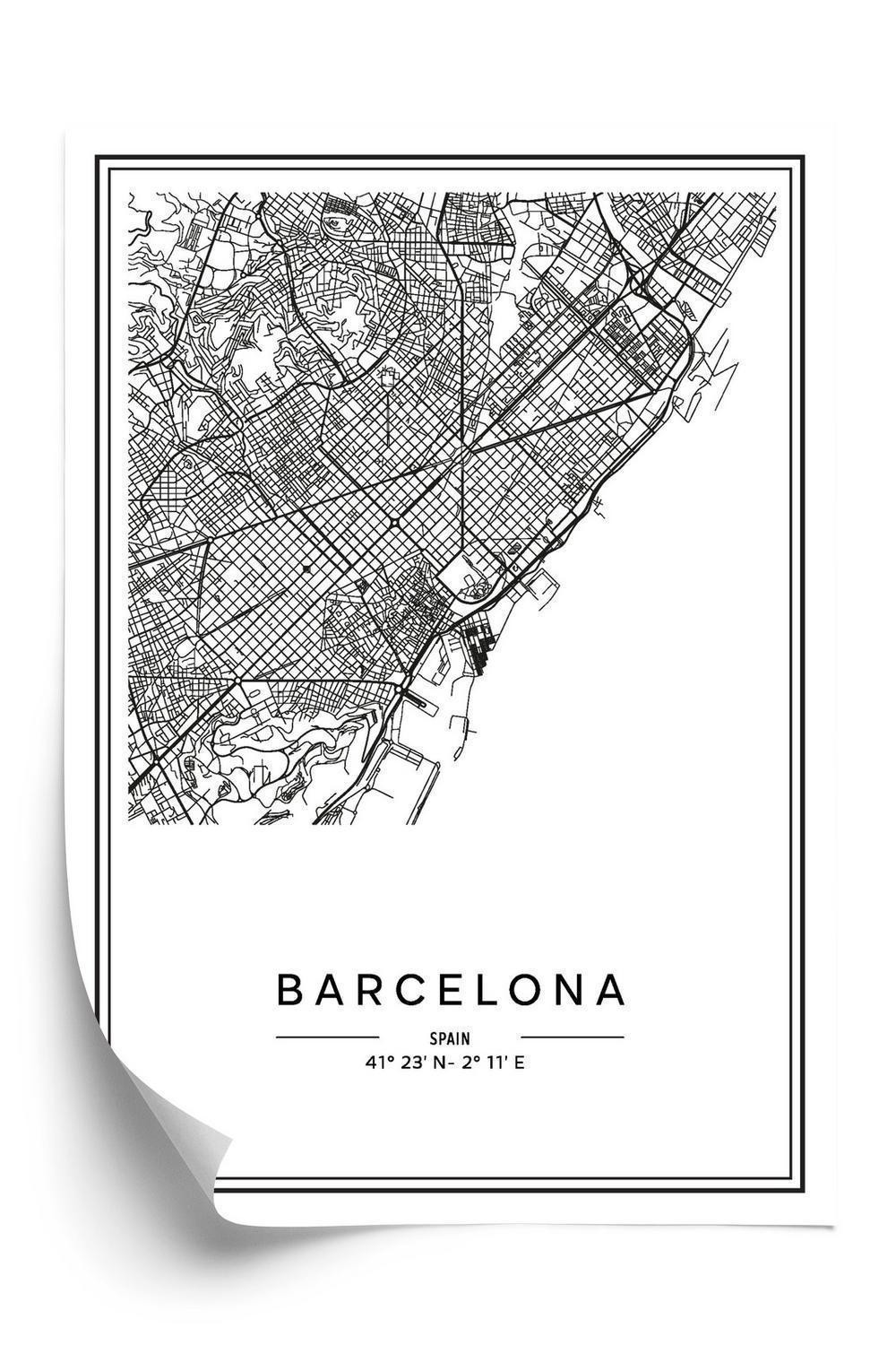 Hvid Plakat Barcelona Bykort Sort - Doboxa Plakater