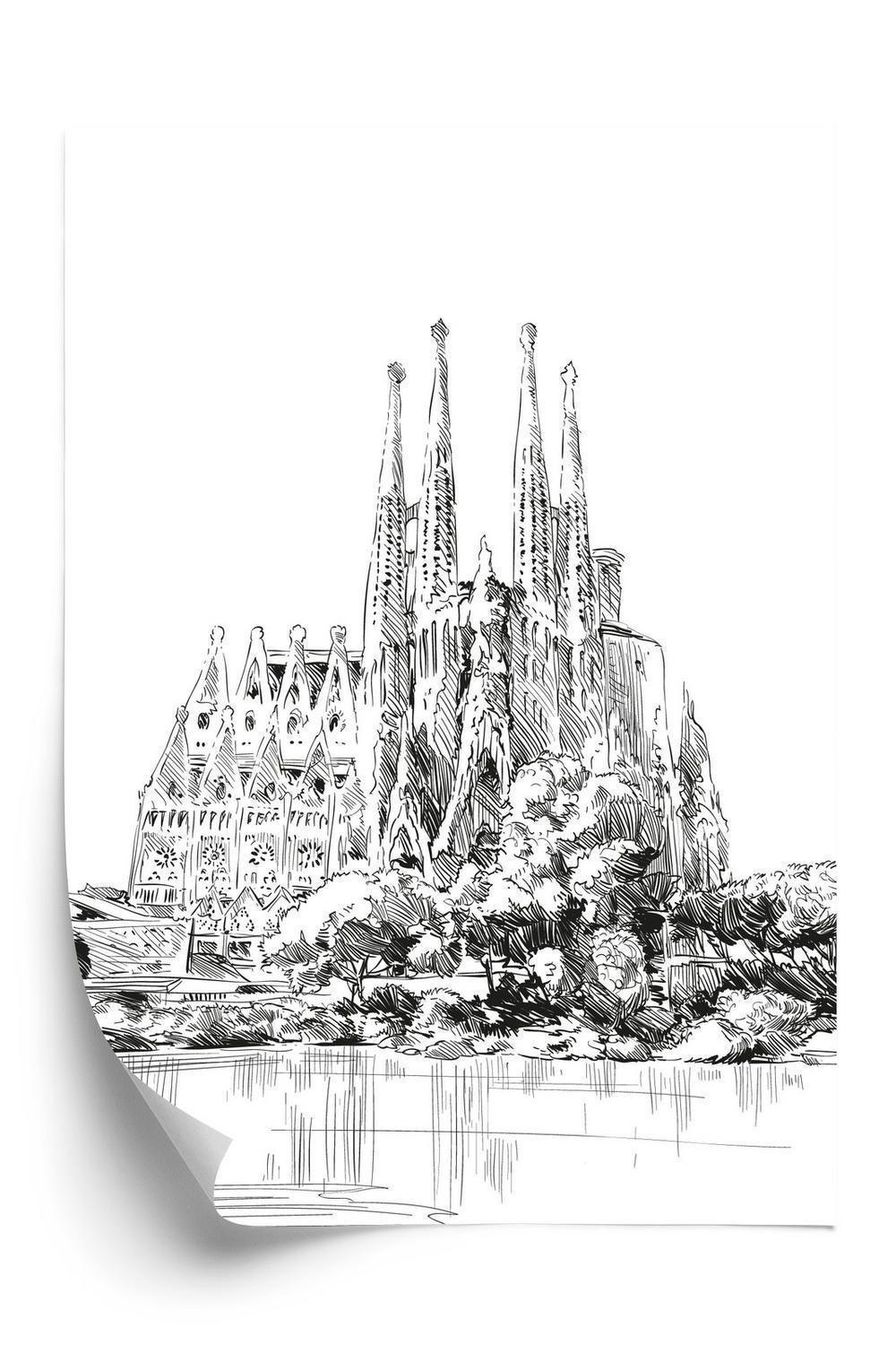Plakat Basilica Sagrada Familia Skitse - Doboxa Plakater