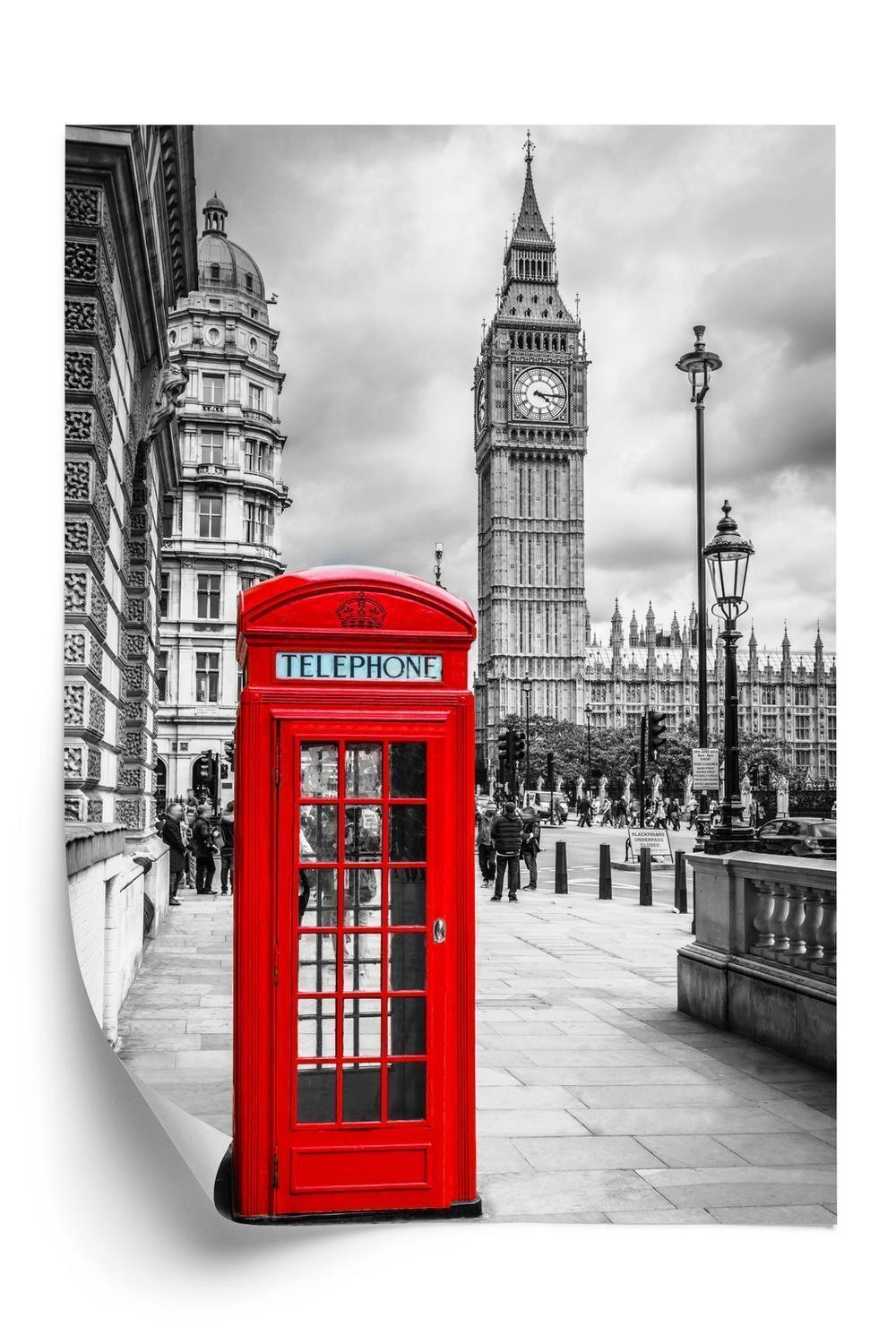 Plakat Big Ben Baggrunden Rød Telefonboks - Doboxa Plakater