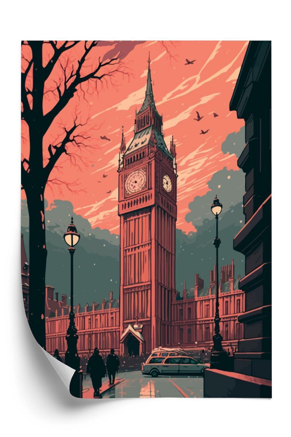 Plakat Big Ben London Tegneserieillustration - Doboxa Plakater