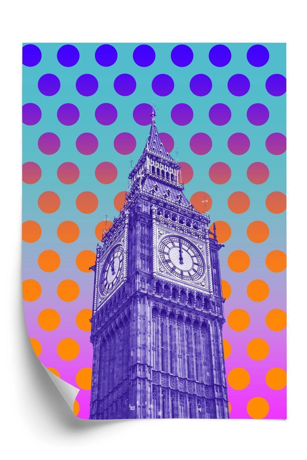 Plakat Big Ben Pop Art Stil Farverig Baggrund - Doboxa Plakater