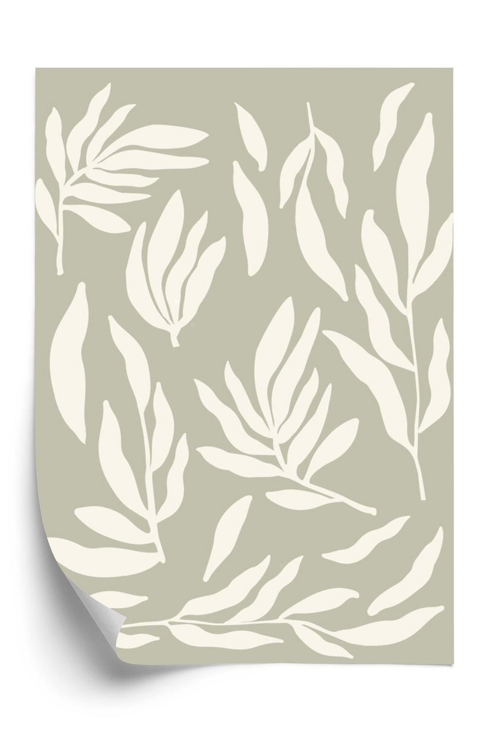 Plakat Botanisk Grafik Med Beige Blade - Doboxa Plakater