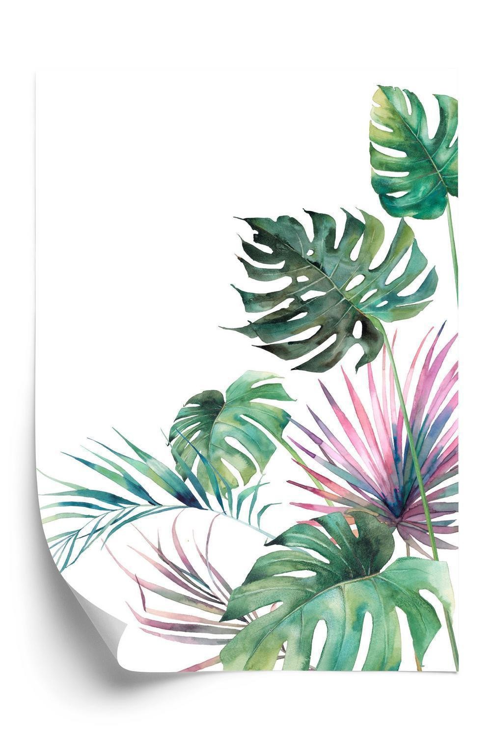 Plakat Botanisk Mønster Akvarel Monstera Palmeblade - Doboxa Plakater