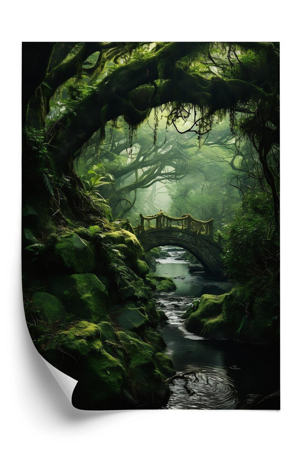 Grøn Plakat Bro Flod Den Ne Jungle - Doboxa Plakater