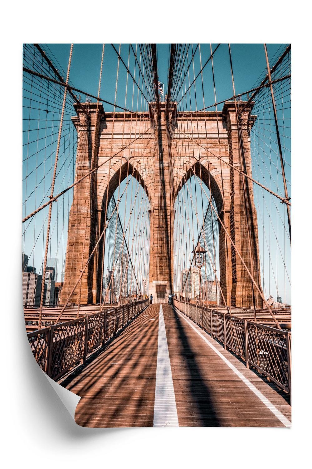 Plakat Brooklyn Bridge Med Blå Himmel Baggrunden - Doboxa Plakater