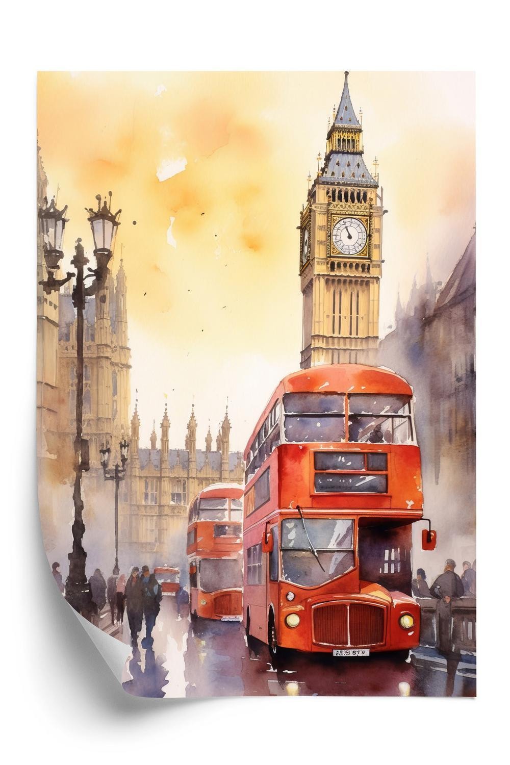 Plakat Bus Big Ben Akvarel London - Doboxa Plakater