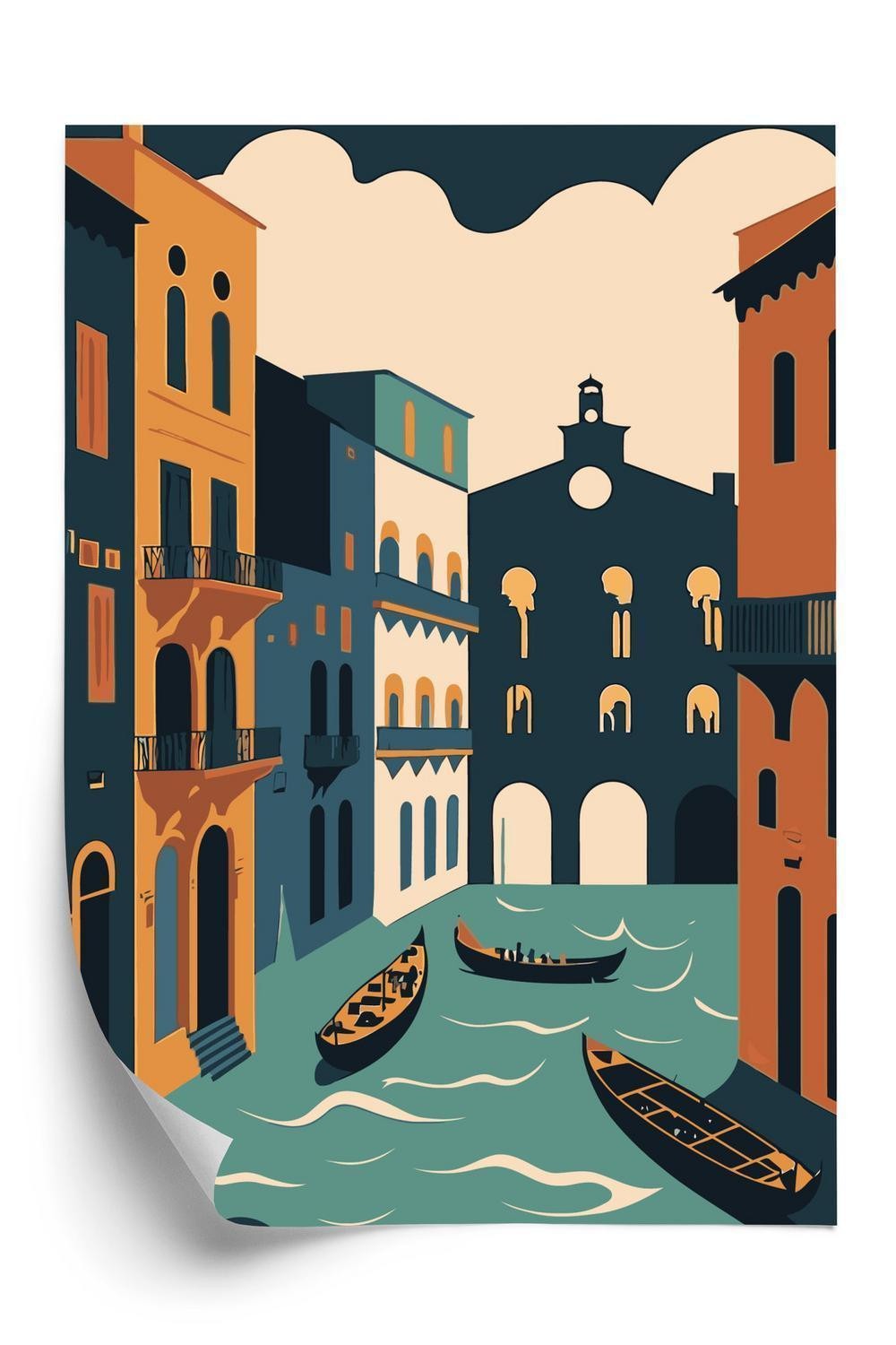 Plakat Canal Grande Med Gondoler Venedig Illustration - Doboxa Plakater