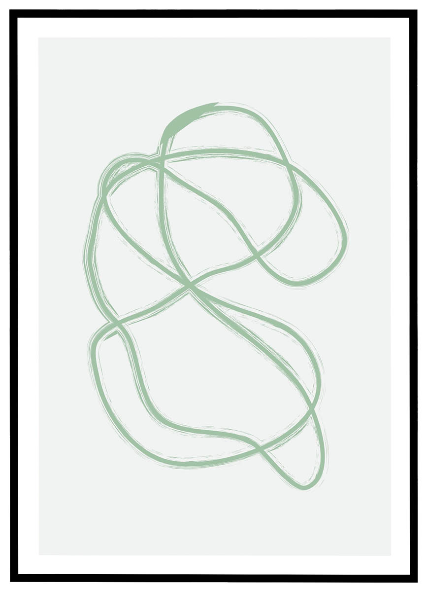 Grøn Plakat Dansende Linier Lysegrå - Plakater
