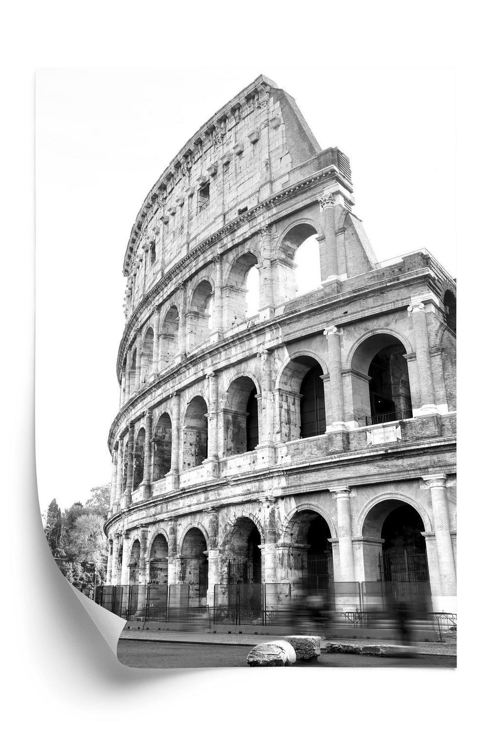 Hvid Plakat Det Gamle Colosseum Rom Sort - Doboxa Plakater