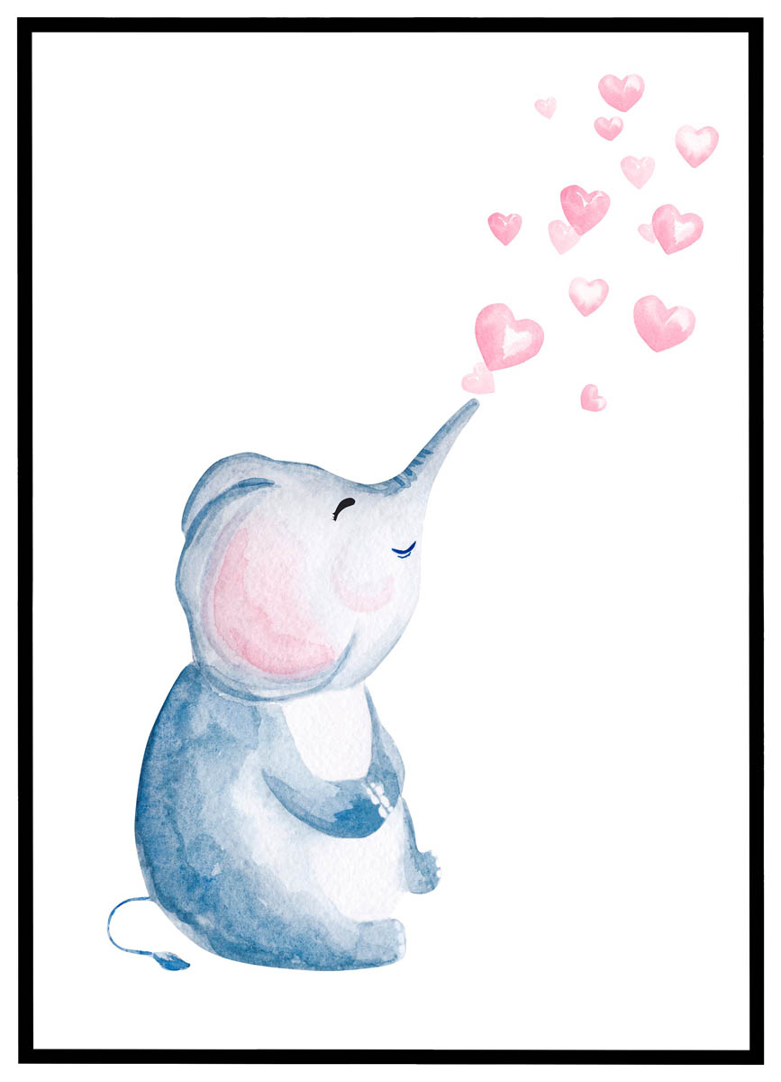 Plakat Elefant Med Hjerter - Plakater