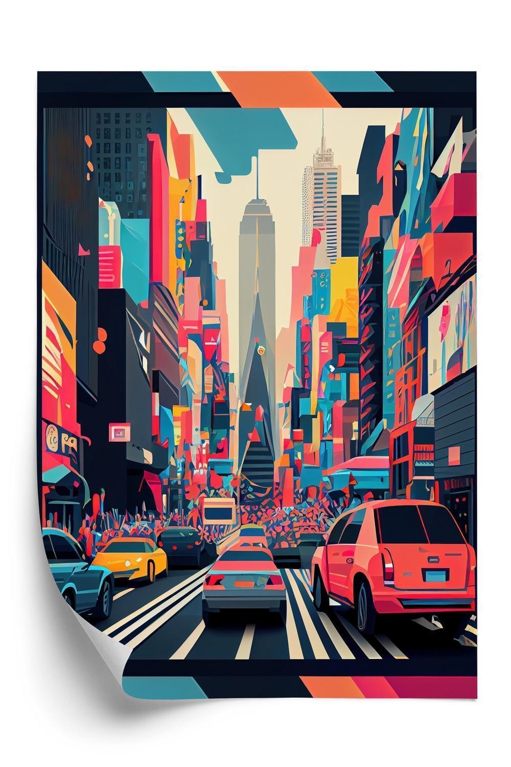 Plakat Farverige Biler Gaden New York Abstraktion - Doboxa Plakater