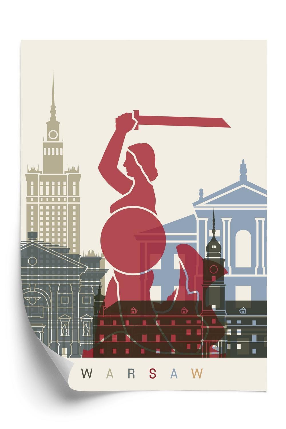 Plakat Farverige Silhuetter Arkitektur Warszawas Havfrue - Doboxa Plakater