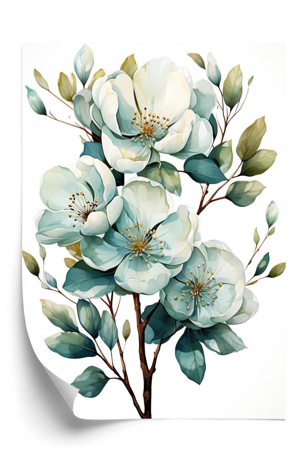 Hvid Plakat Flok E Blomster - Doboxa Plakater